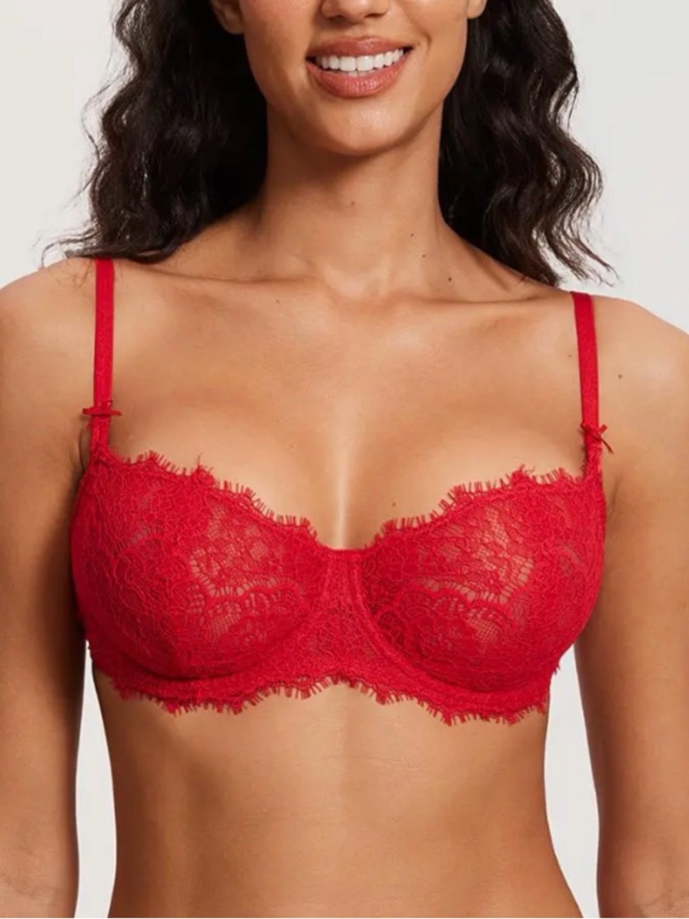 Victoria's Secret Red Dream Angels Wicked Unlined Lace Balconette Bra 36D